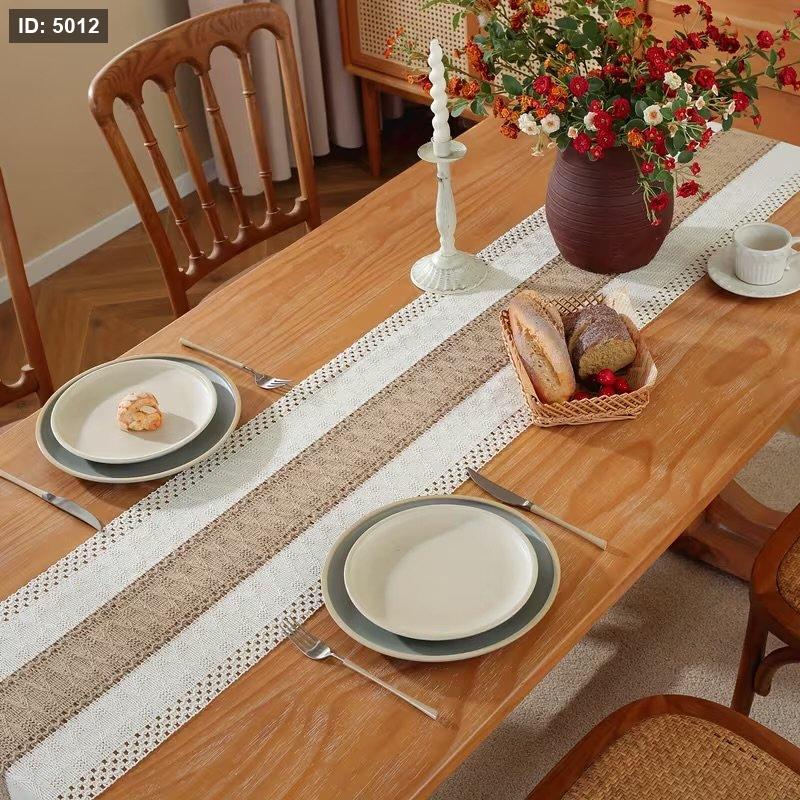 Runner woven linear tablecloth with a bohemian design