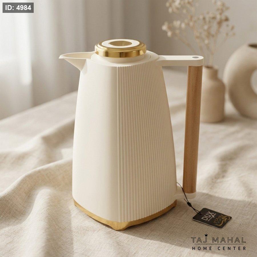 Thermos coffee dallah בעל עיצוב פסים אנכי עם ידית עץ ונגיעות זהובות