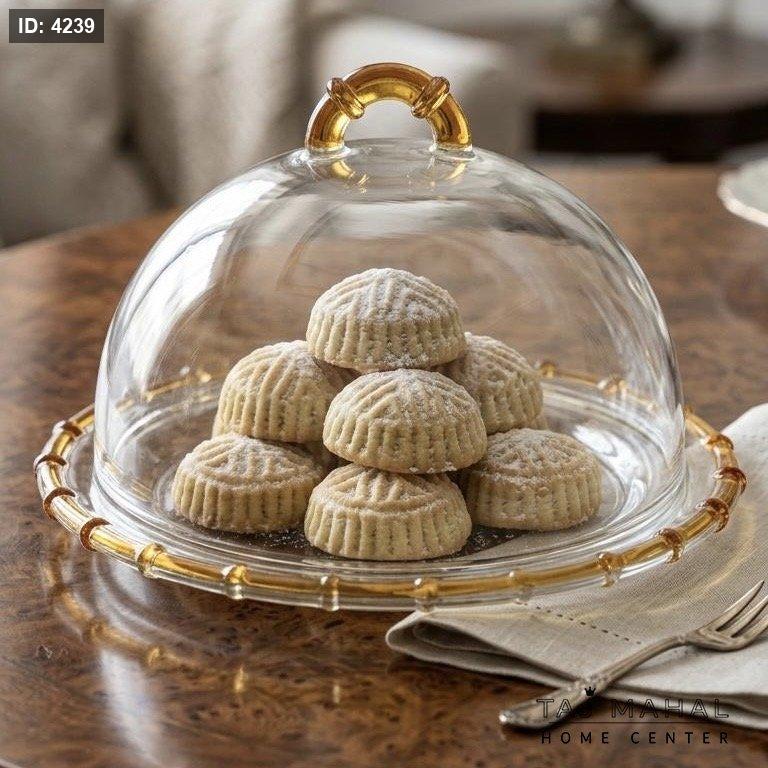 Round glass maamoul hostess with honey frame