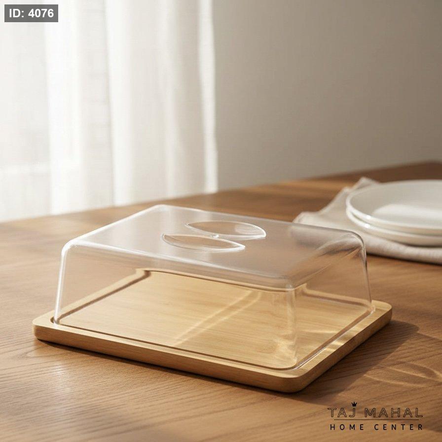 Rectangular wooden serving tray with clear acrylic lid