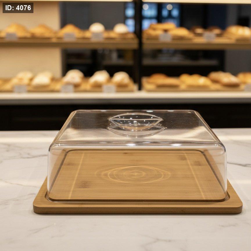 Rectangular wooden serving tray with clear acrylic lid