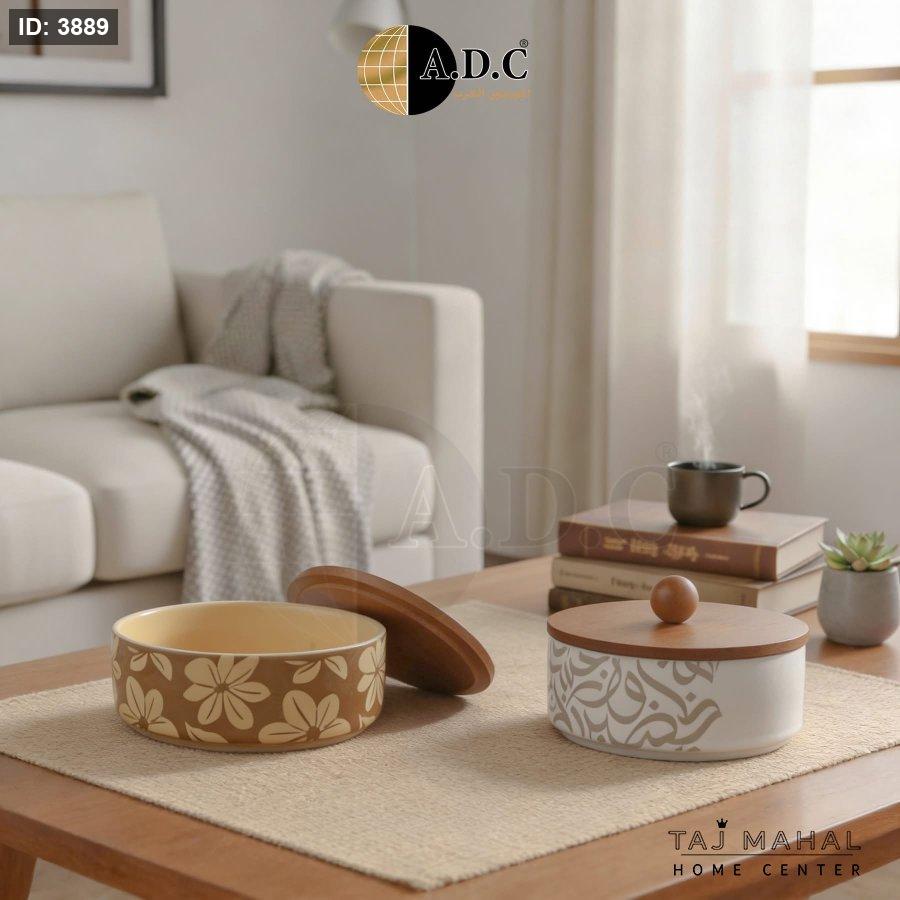 Ceramic bowl with wooden lid