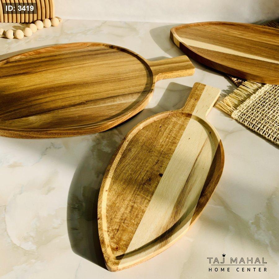 Wooden trays shaped like leaves