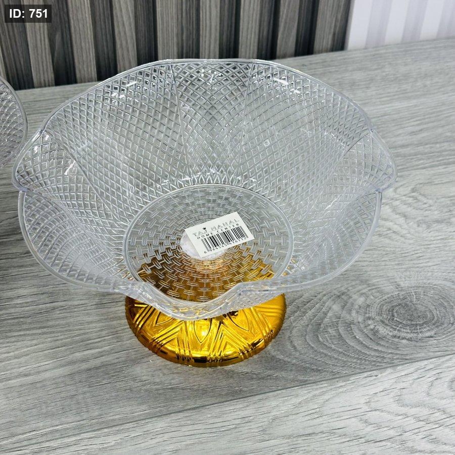 צלחת אקרילית עם בסיס זהב, קוטר 24 ס"מ