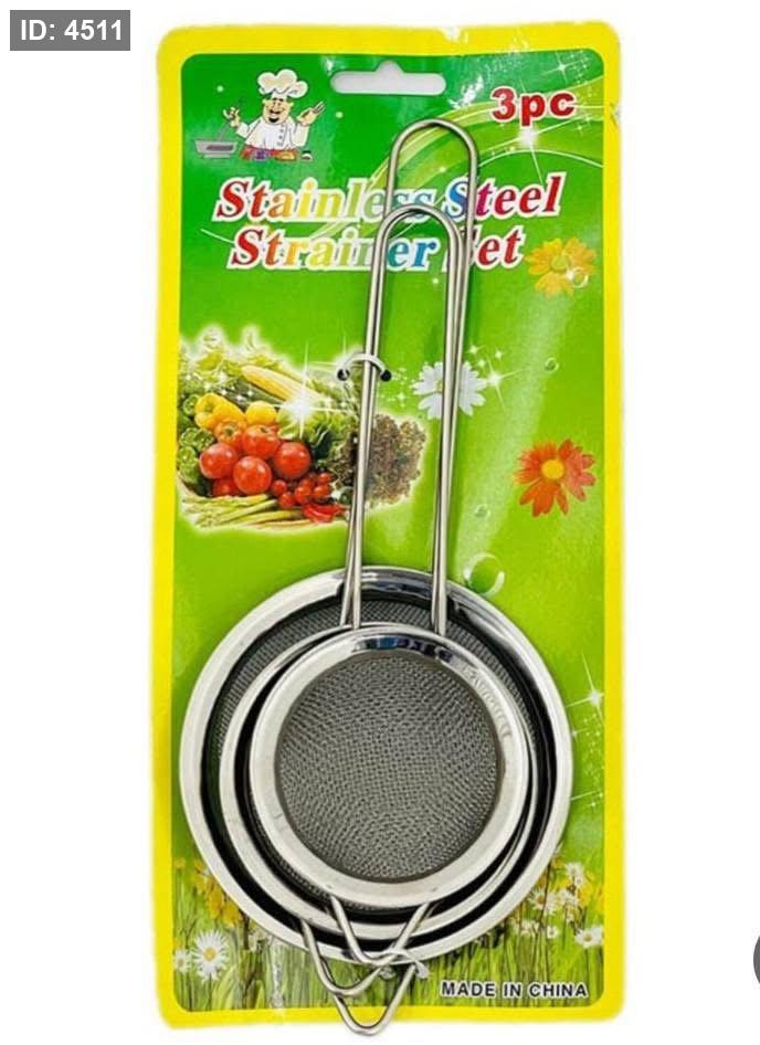A set of small stainless steel fine mesh strainers