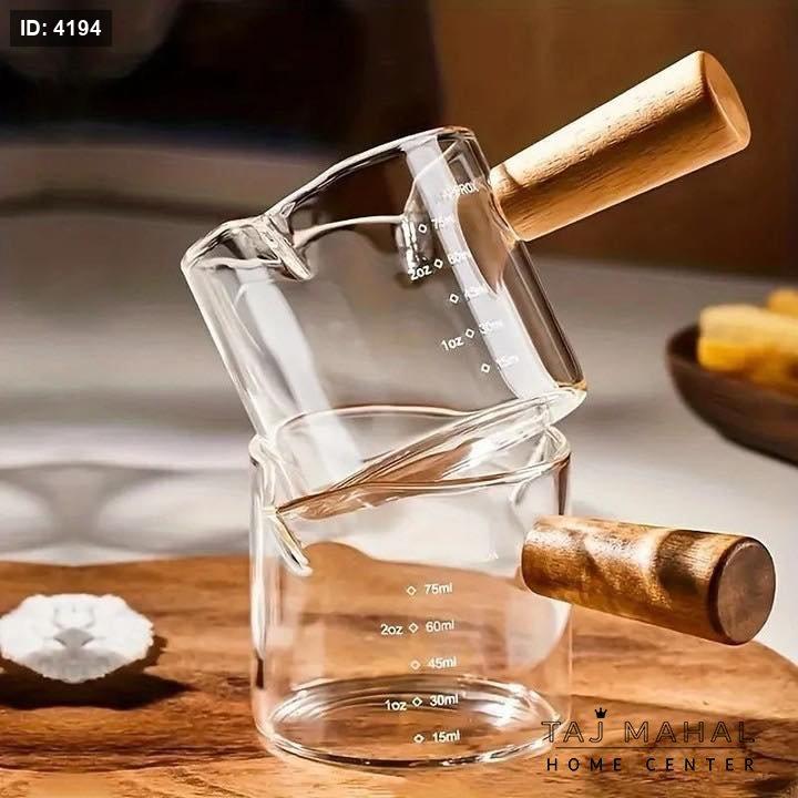 Thermal glass measuring cup with wooden handle