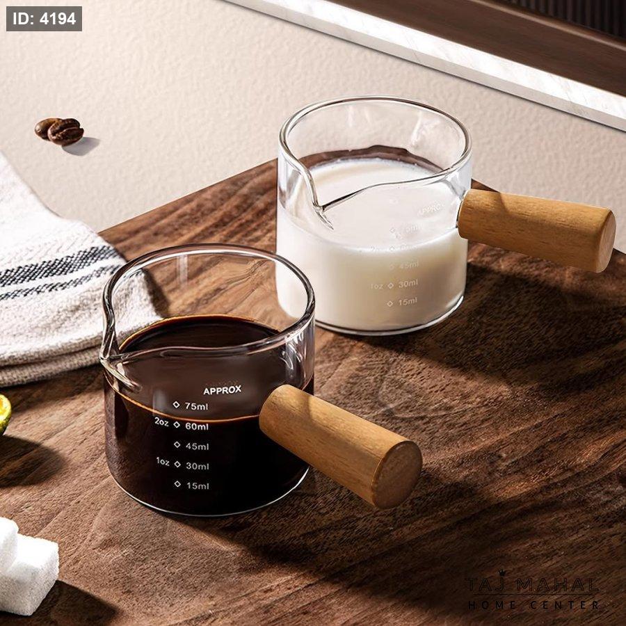 Thermal glass measuring cup with wooden handle
