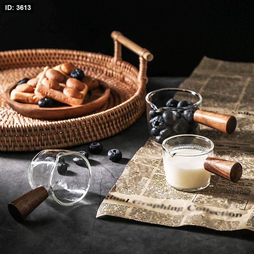 Heat-resistant small glass measuring cup with wooden handle
