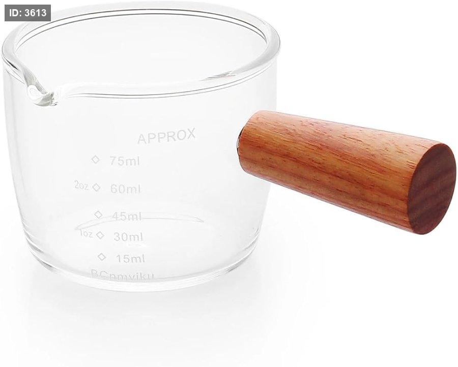 Heat-resistant small glass measuring cup with wooden handle