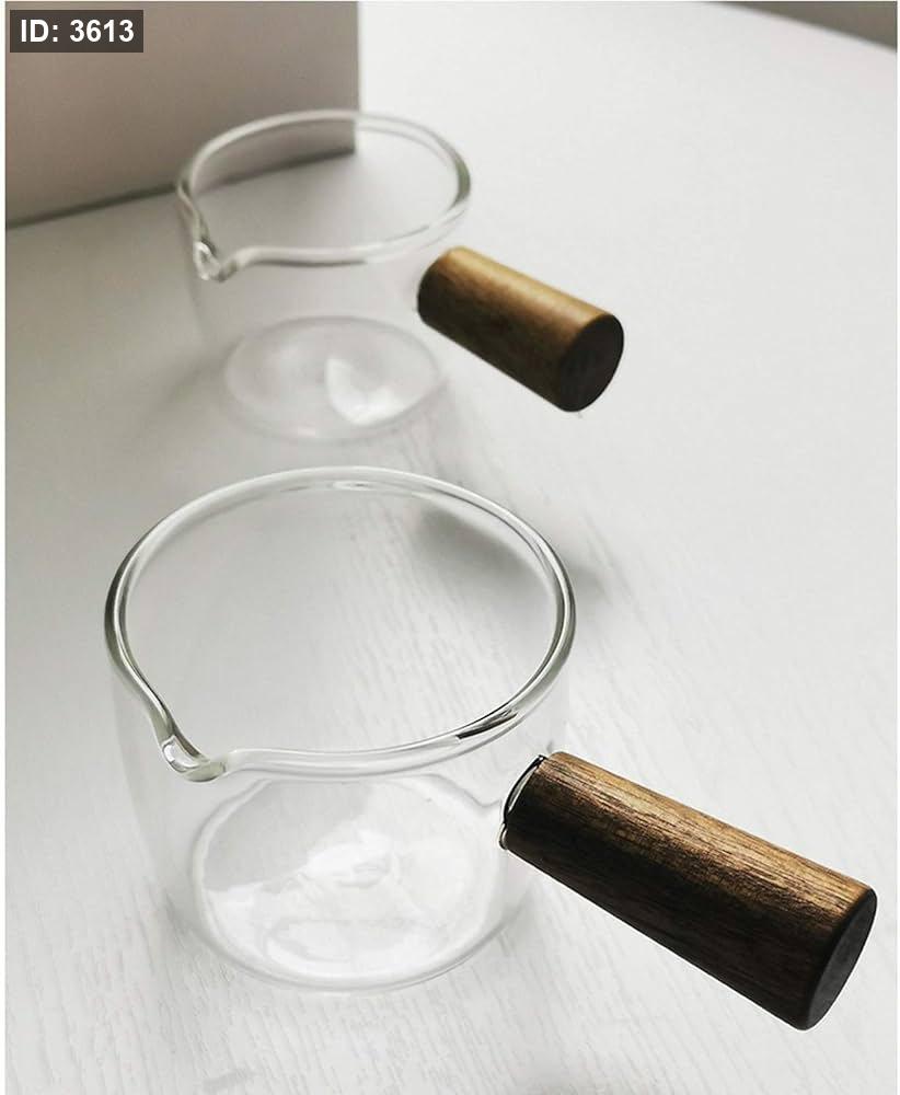 Heat-resistant small glass measuring cup with wooden handle
