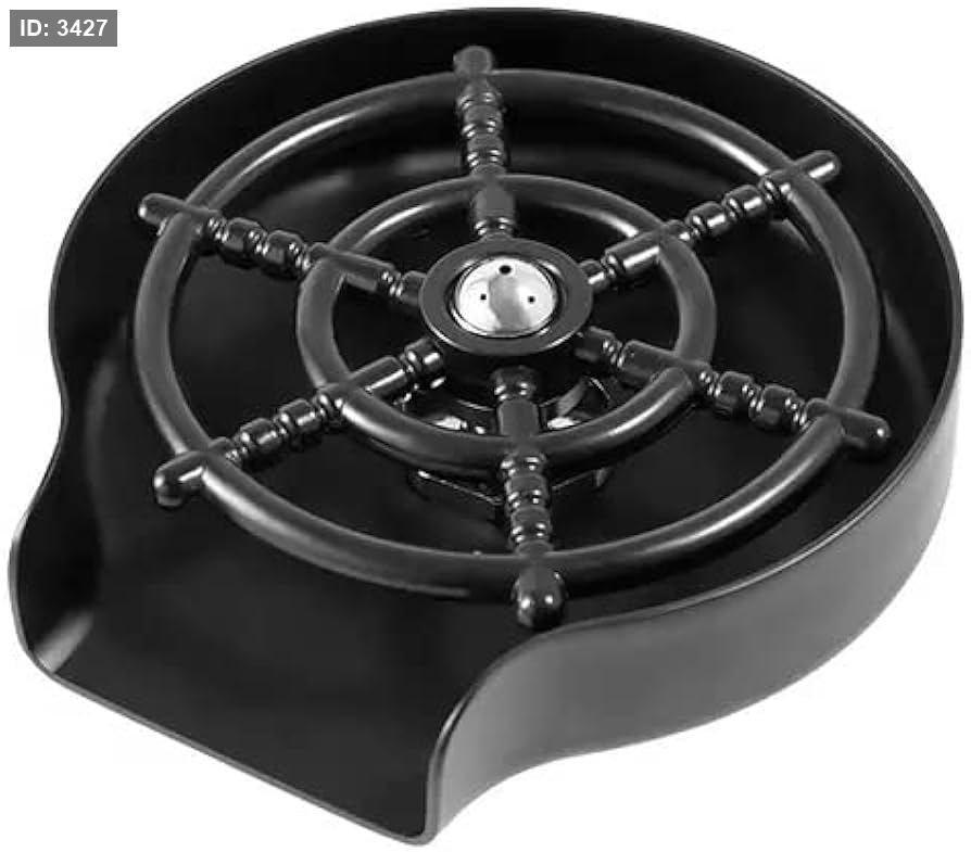 Automatic washing base for rinsing bottles, cups and kitchen sink supplies