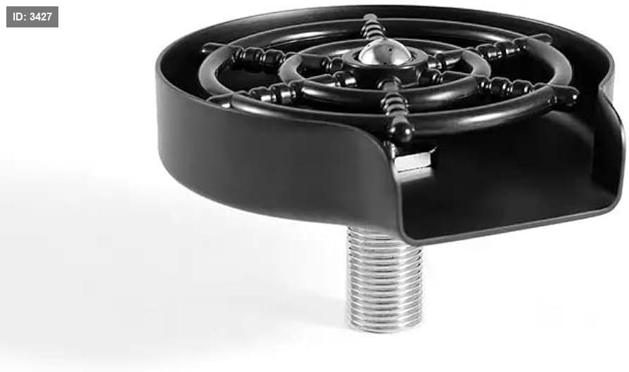 Automatic washing base for rinsing bottles, cups and kitchen sink supplies
