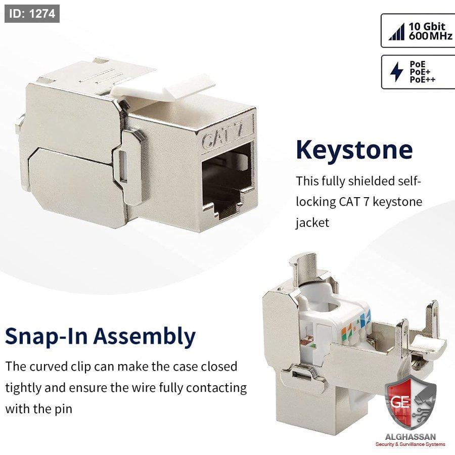 CAT7 FTP Keystone Jack (180°, ללא כלים)