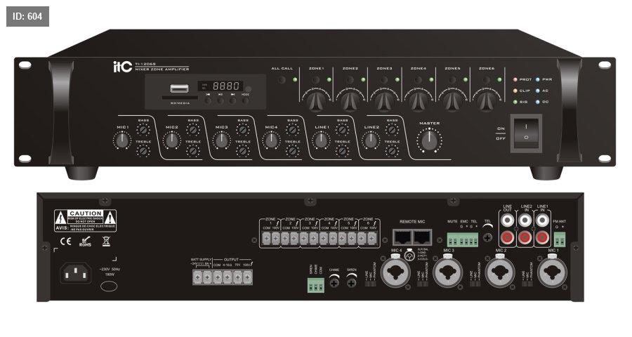 TI-5006S 6 אזורים מיקסר מגבר עם Mp3